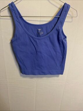 Ribbed Scoop Crop Tank Top in Periwinkle - Unknown Brand